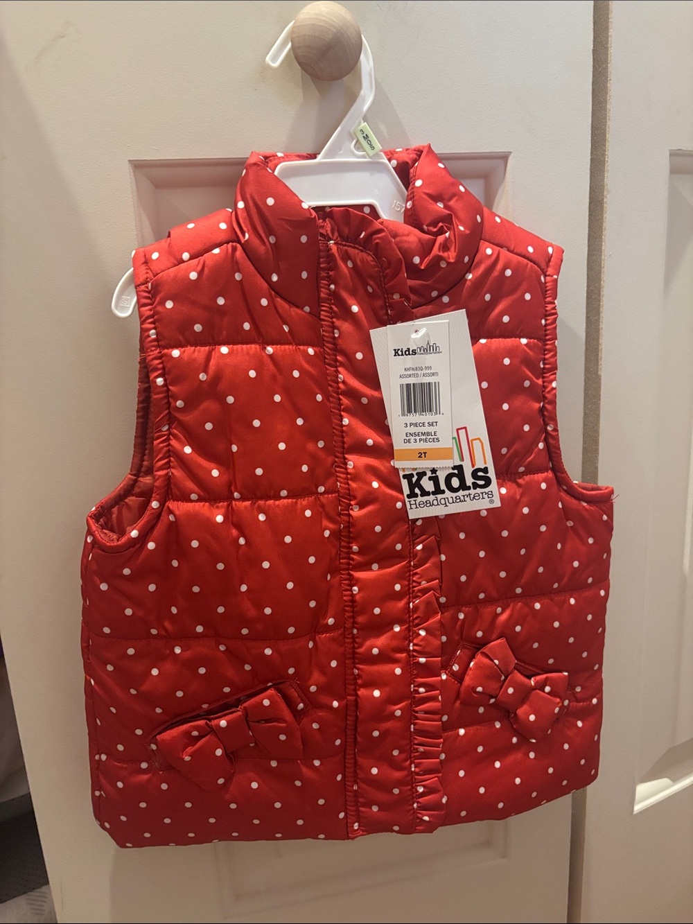 Kids Headquarters Red Polka Dot Puffer Vest with Bow Pockets